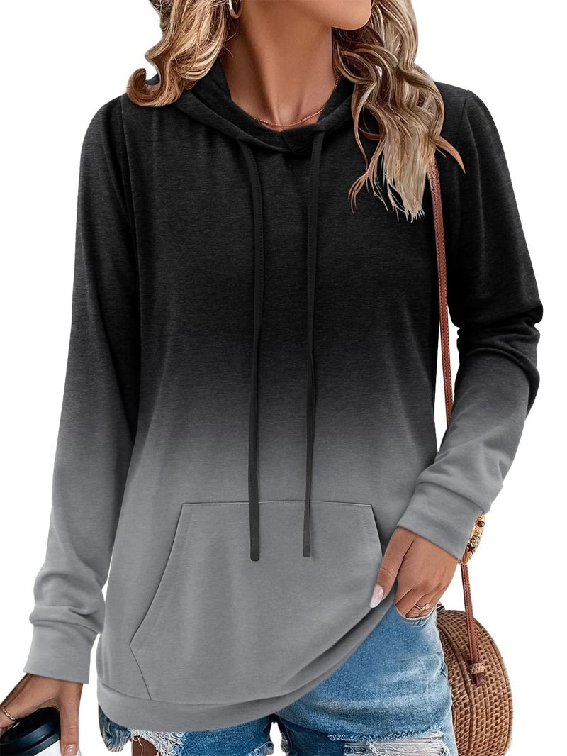 onlypuff Hoodies for Women Tie Dye Hooded Sweatshirts Trendy Teen Girls Fashion Fall Tunic Tops Dressy Shirt Gray M - Image 2